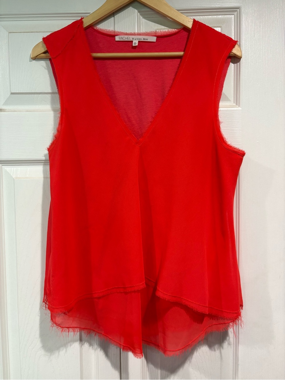 RACHEL Rachel Roy Bright Red V-Neck Layered Sleeveless Top